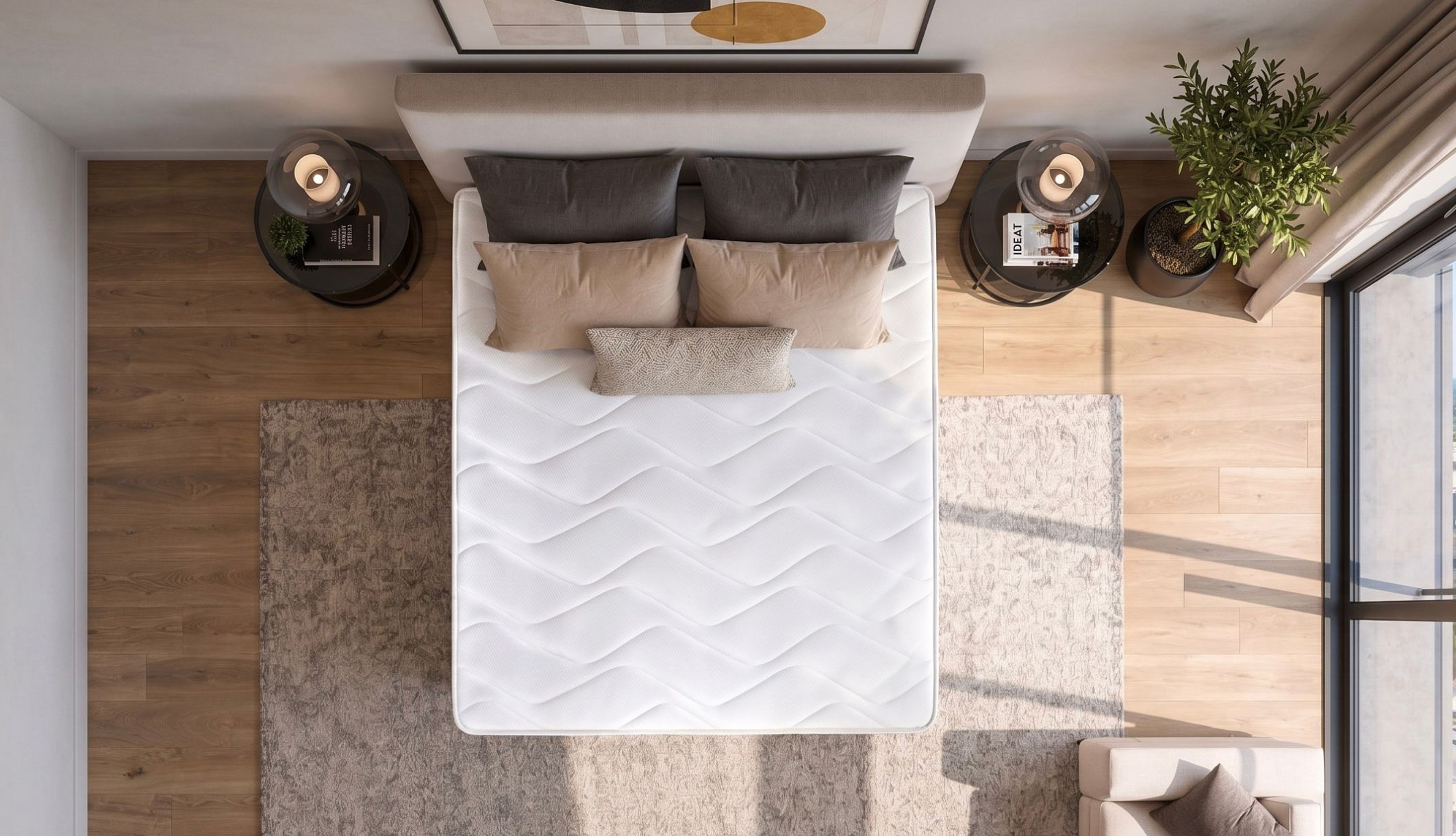 Vue aérienne du matelas mousse ferme avec coutil matelassé Dunlopillo