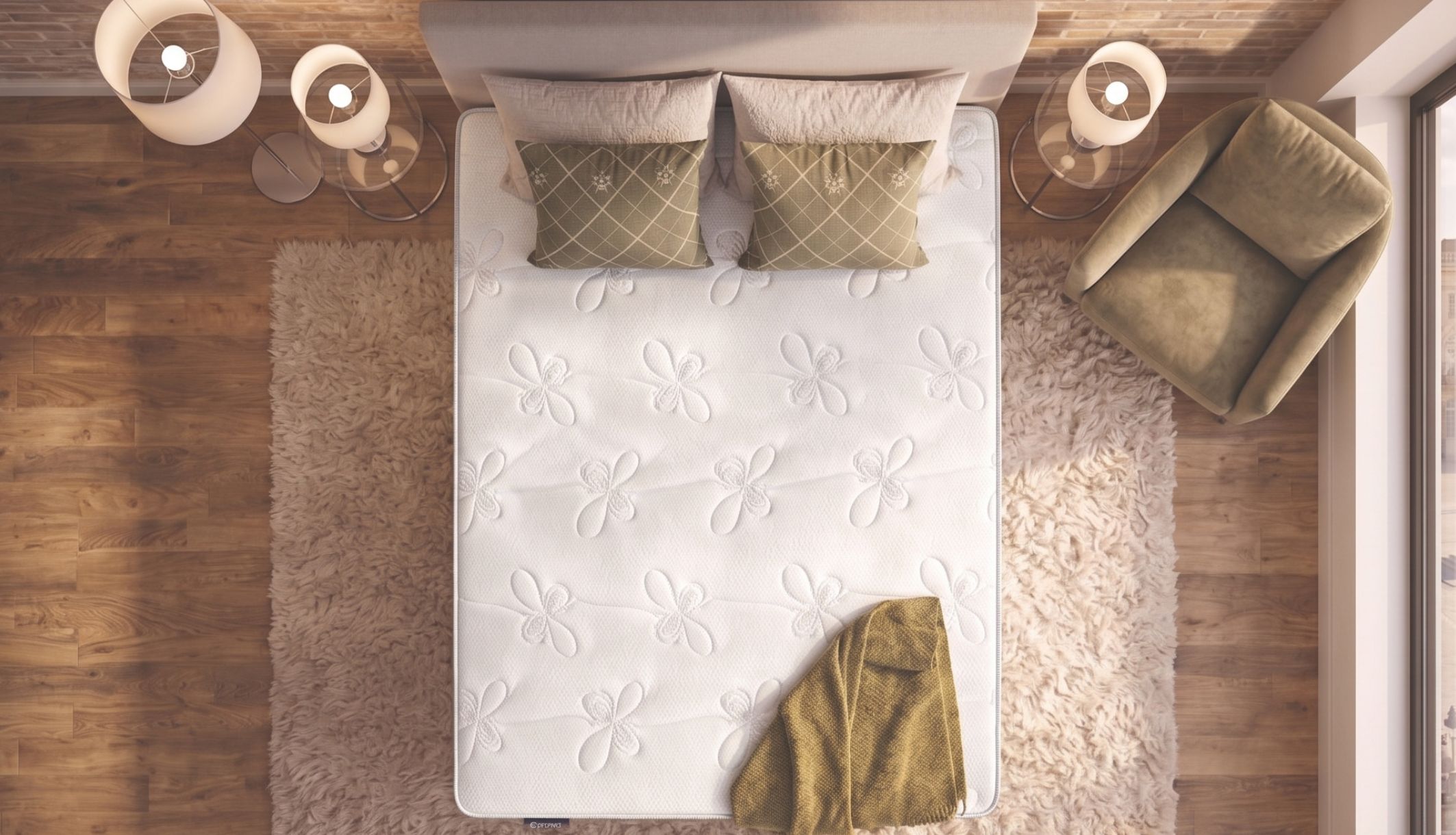 Vue de dessus du matelas très ferme Dunlopillo Dahlia 2 montrant le design des piquages.