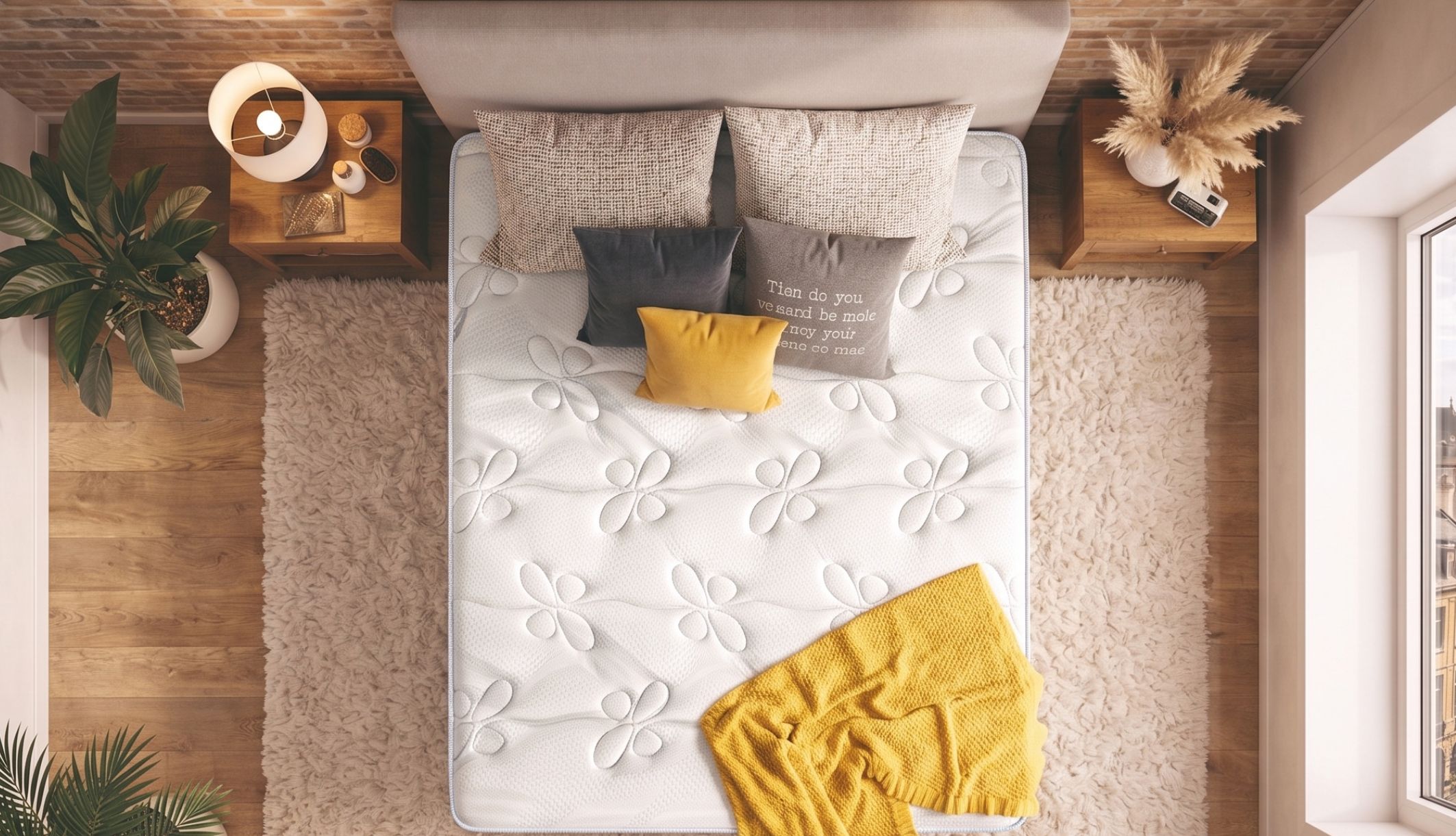 Vue de dessus du matelas latex Dunlopillo Lavande 2 avec son élégant coutil fleuri.