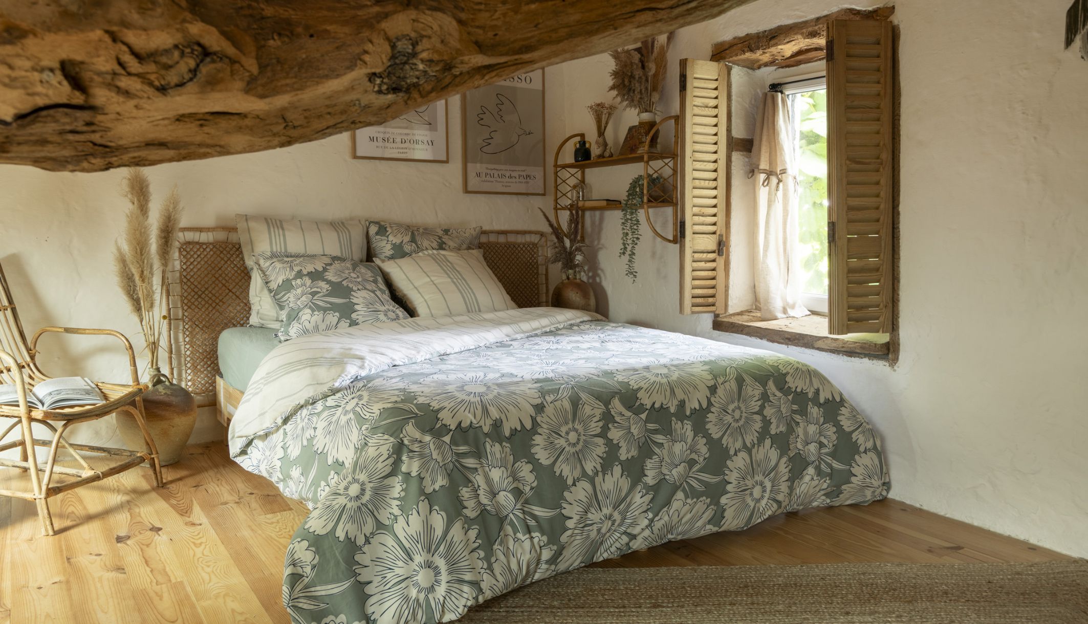 Housse de couette réversible fleurs et rayures