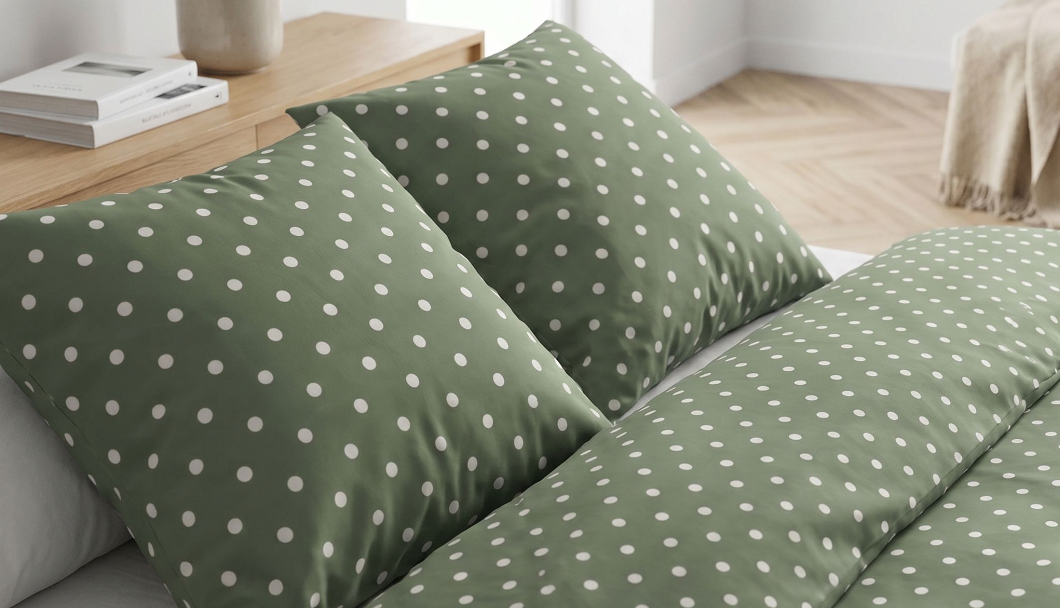 Lit double décoré avec la parure coton pois