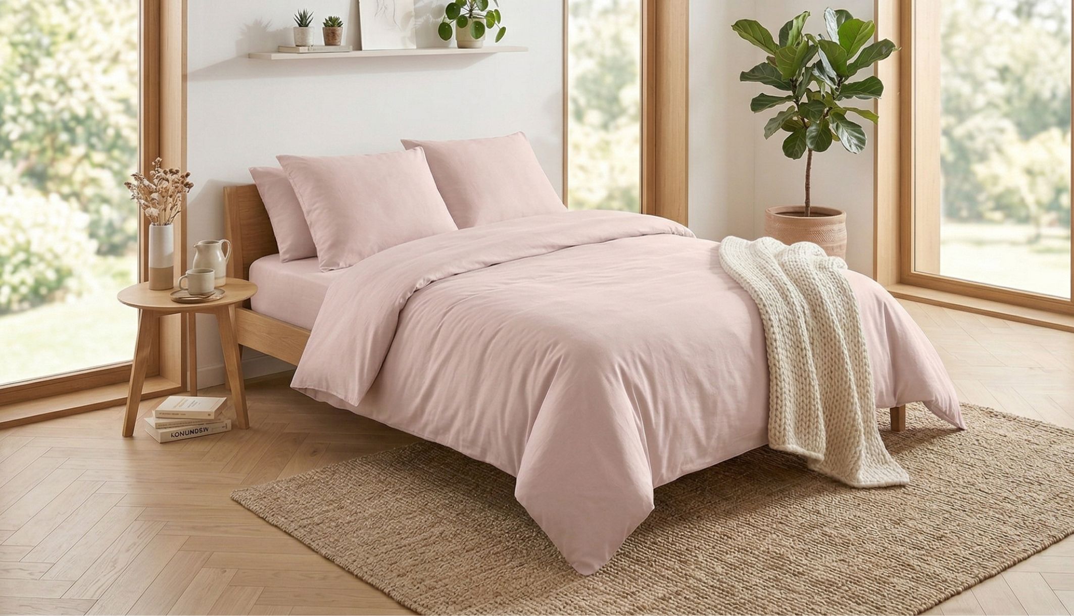 Lit douillet habillé d&#039;une parure de lit en bambou