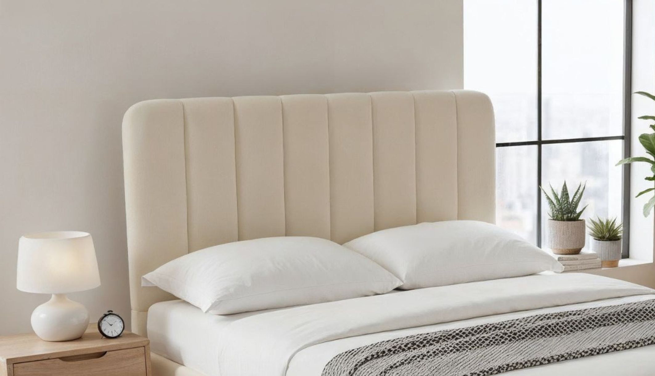 Zoom sur la tête du lit en velours à pieds dorés