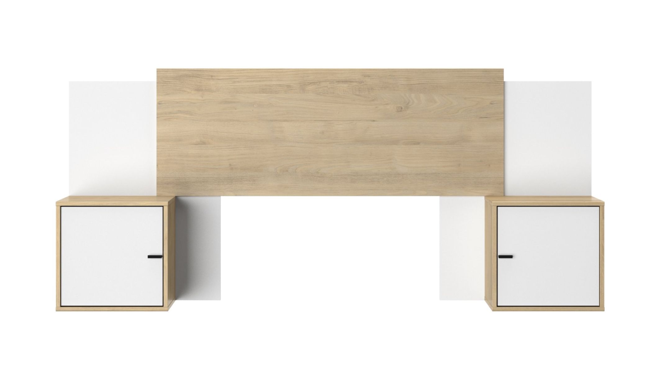 Tête de lit extensible en panneaux de particules Alix de face avec chevets fermés.