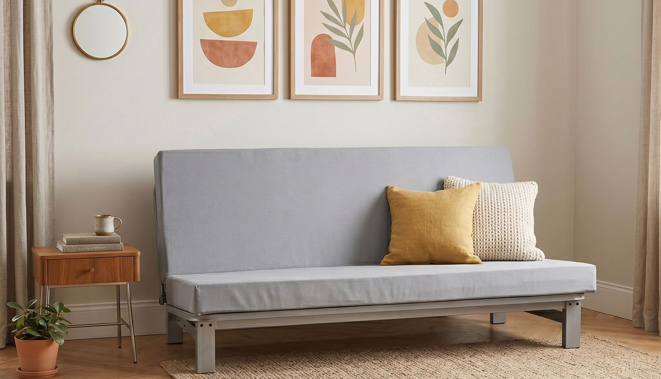 Banquette clic-clac avec matelas inclus en mousse dans un salon