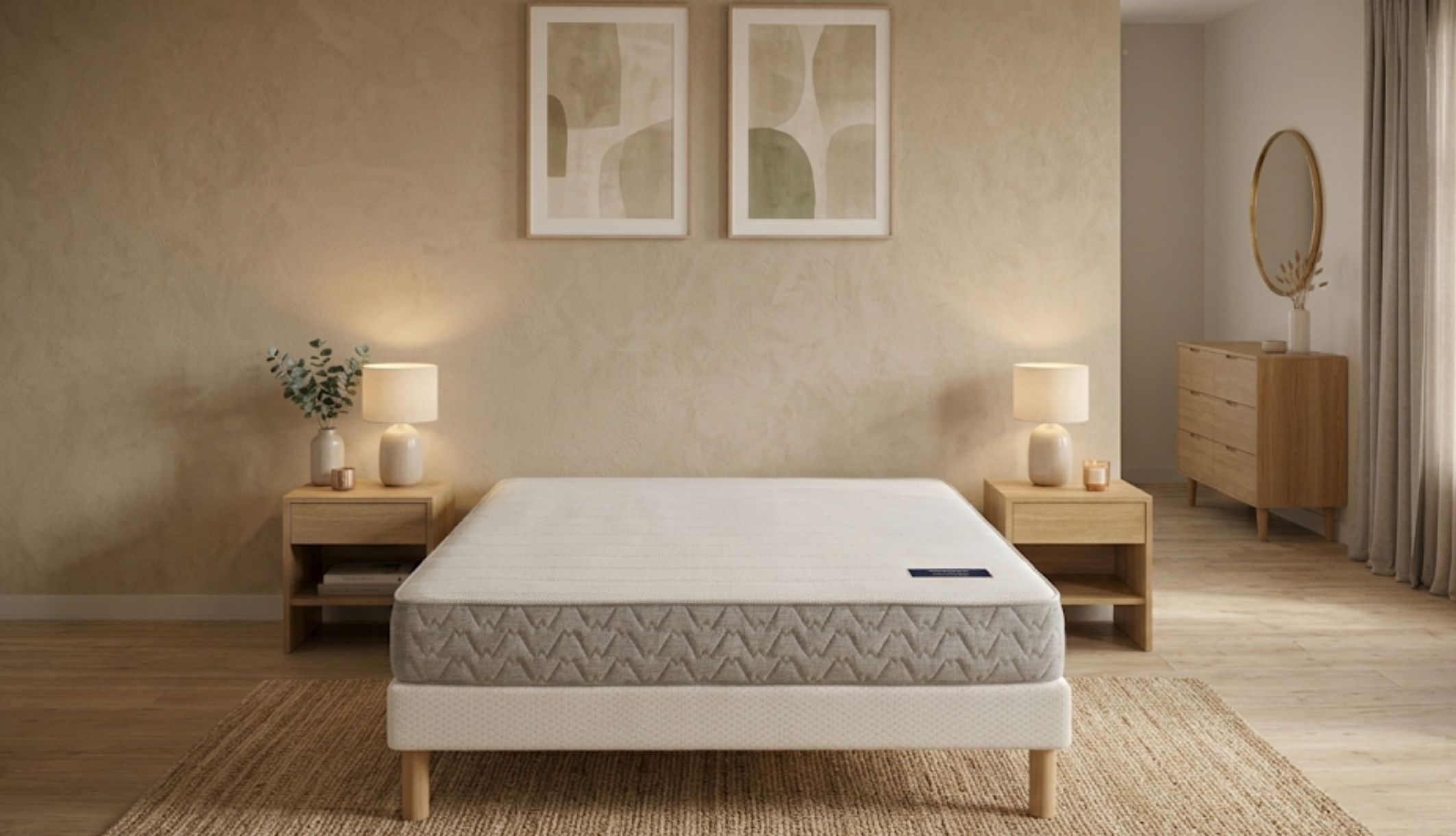 Vue de face du matelas offrant une parfaite indépendance de couchage pour deux personnes.