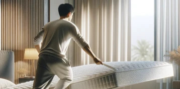 homme qui retourne un matelas